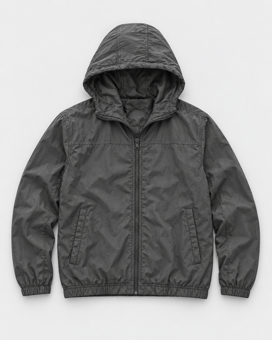 Dark hooded windbreaker without a model